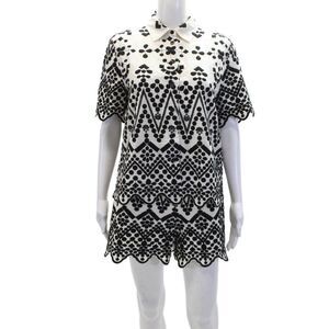 Zara Womens Geometric Cropped Button-Down Shirt Skirt Set White Size S